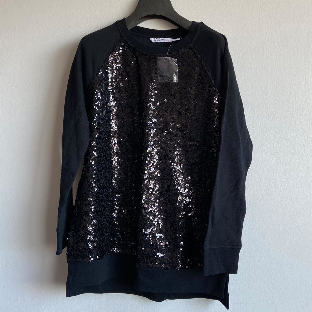 Isaac Mizrahi sequin NEW top black sweatshirt S